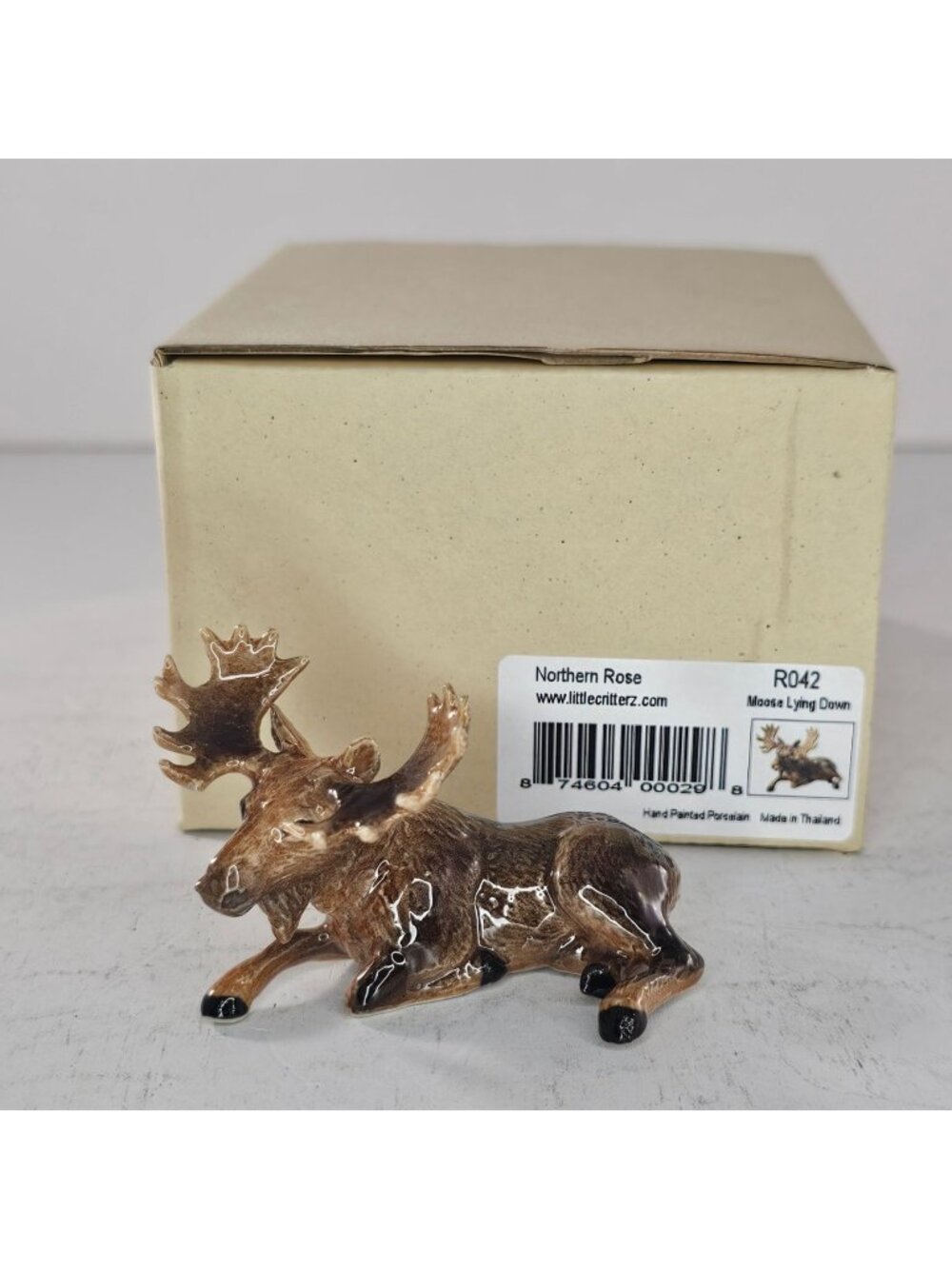 Northern Rose Moose Lying Down Figurine Hand Painted Porcelain Little Critterz